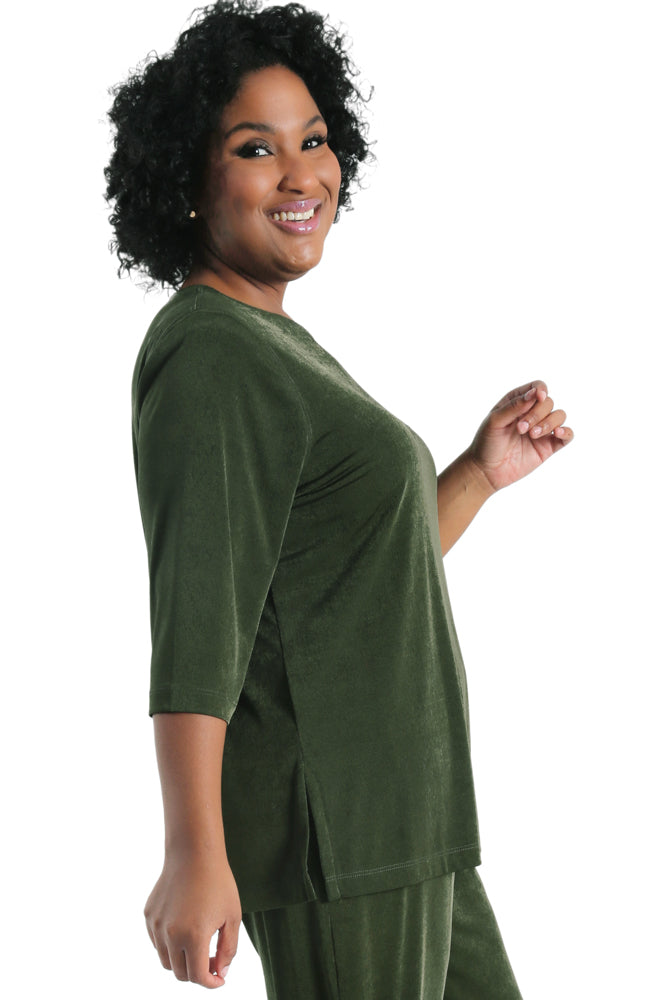 Tops Vikki Vi Silky Classic Olive 3/4 Sleeve Top