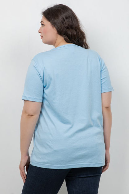 Tops Blue Cotton V Neck Tee