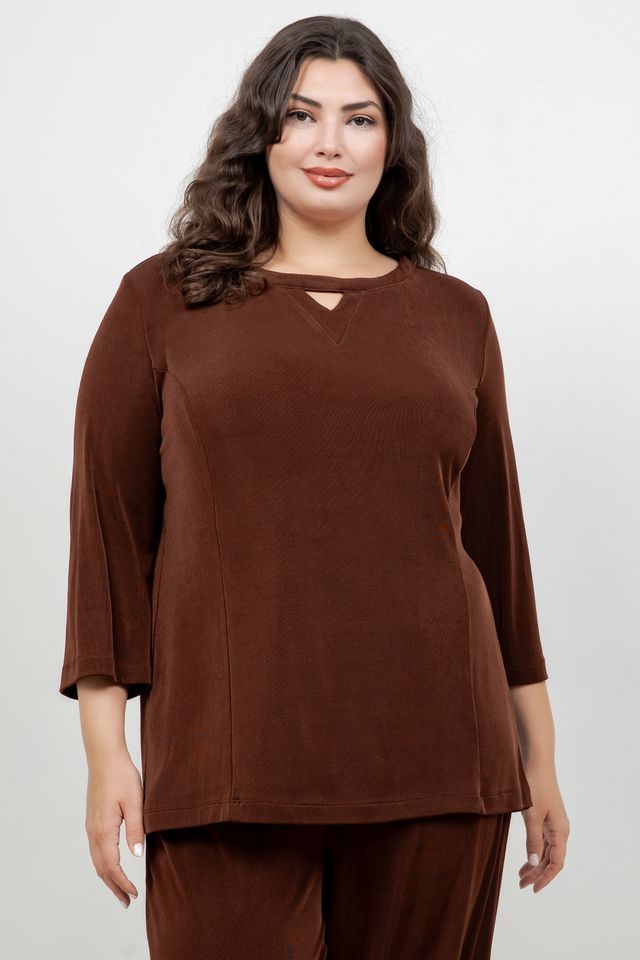 Vikki Vi Classic Bronze Keyhole 3/4 Sleeve Top