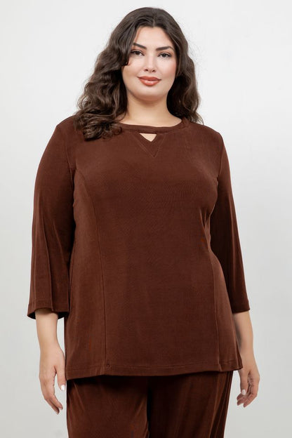 Vikki Vi Classic Bronze Keyhole 3/4 Sleeve Top