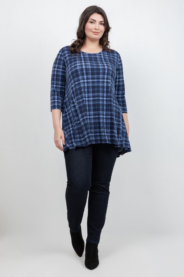 Tops Vikki Vi Jersey Urban Plaid Pocket Swing Tunic
