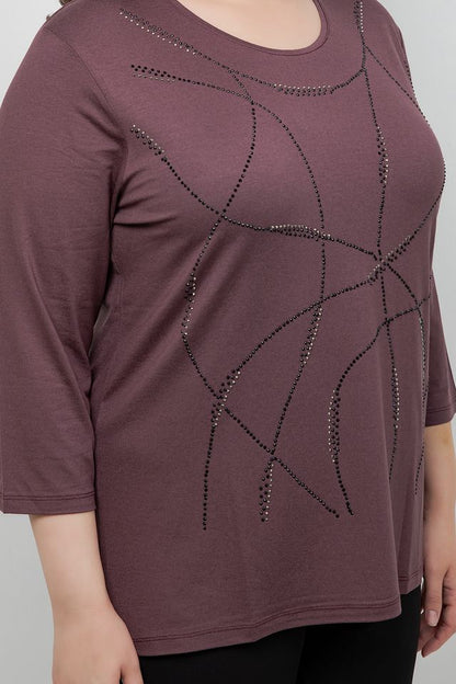 Tops Plum Ripple Sparkle 3/4 Sleeve Top