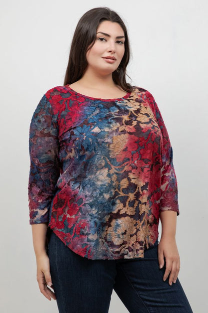 Karen Kane 3/4 Sleeve Burnout Tunic