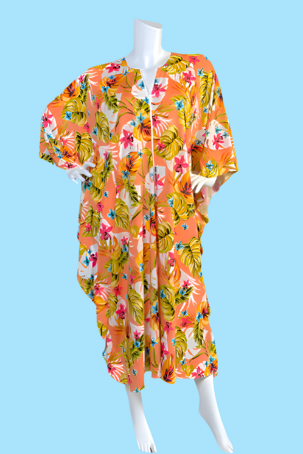Vikki Vi Jersey Peach Floral Caftan