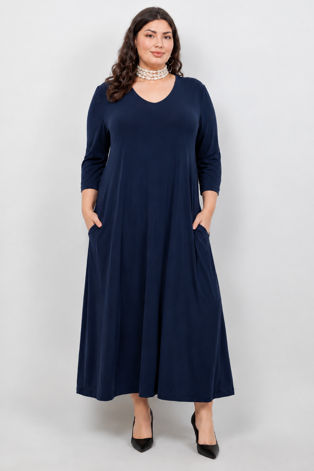 Vikki Vi Jersey Navy V Neck Pocket Dress
