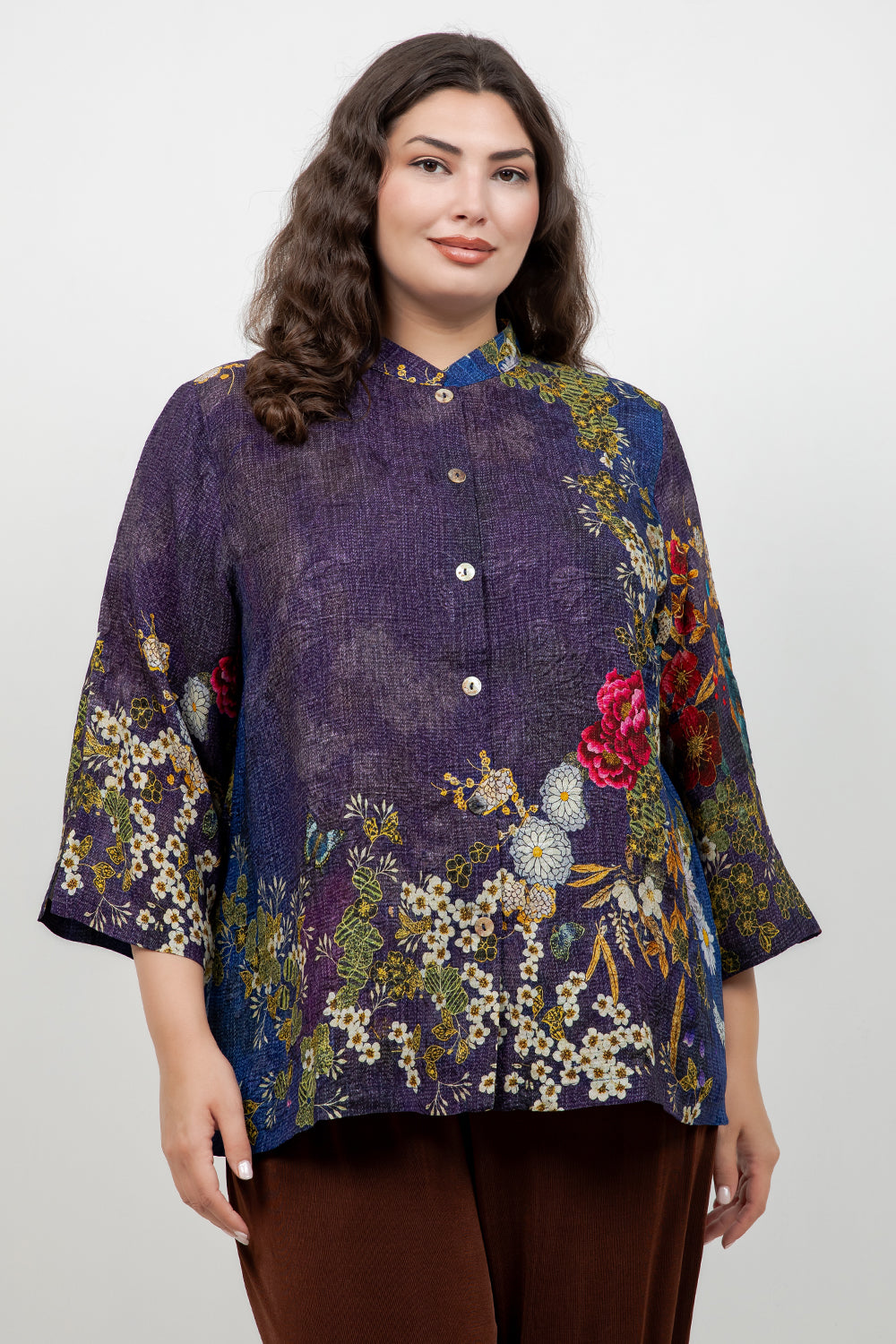 Peony and Blooming Cherry Silk Blouse