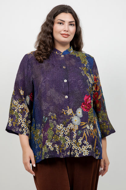 Peony and Blooming Cherry Silk Blouse