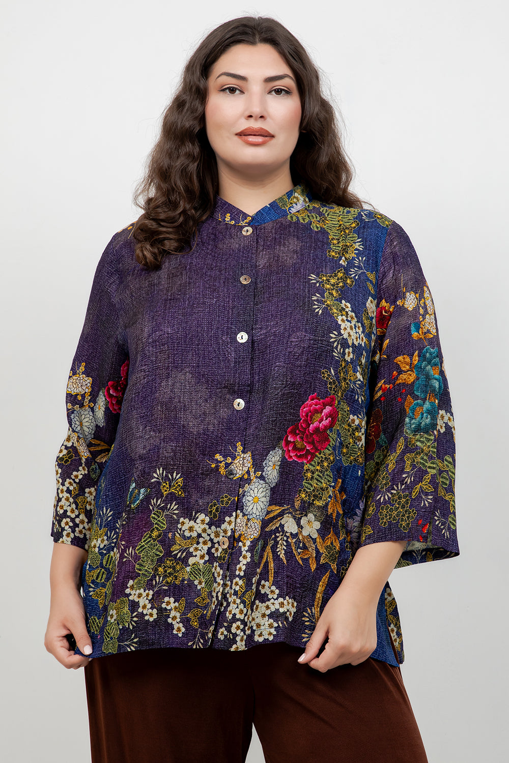 Peony and Blooming Cherry Silk Blouse