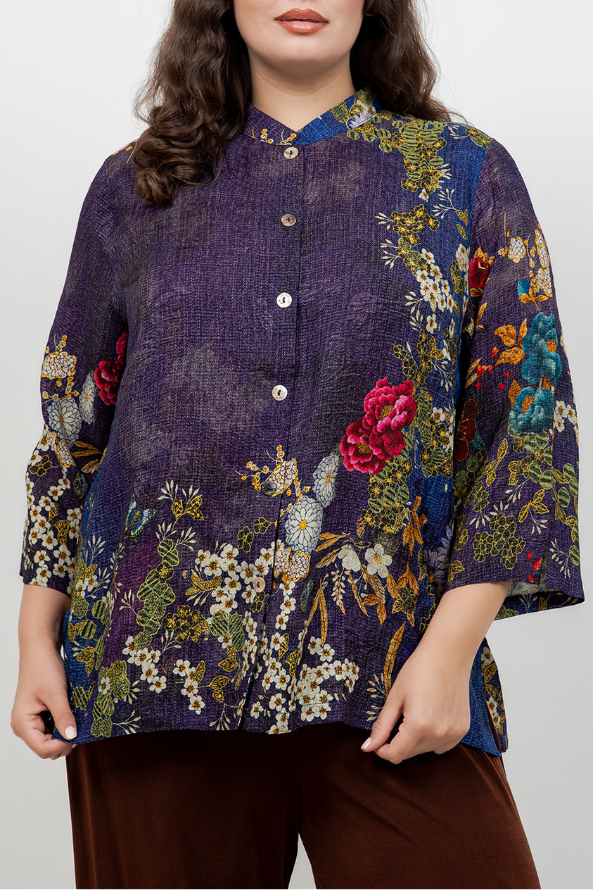 Peony and Blooming Cherry Silk Blouse