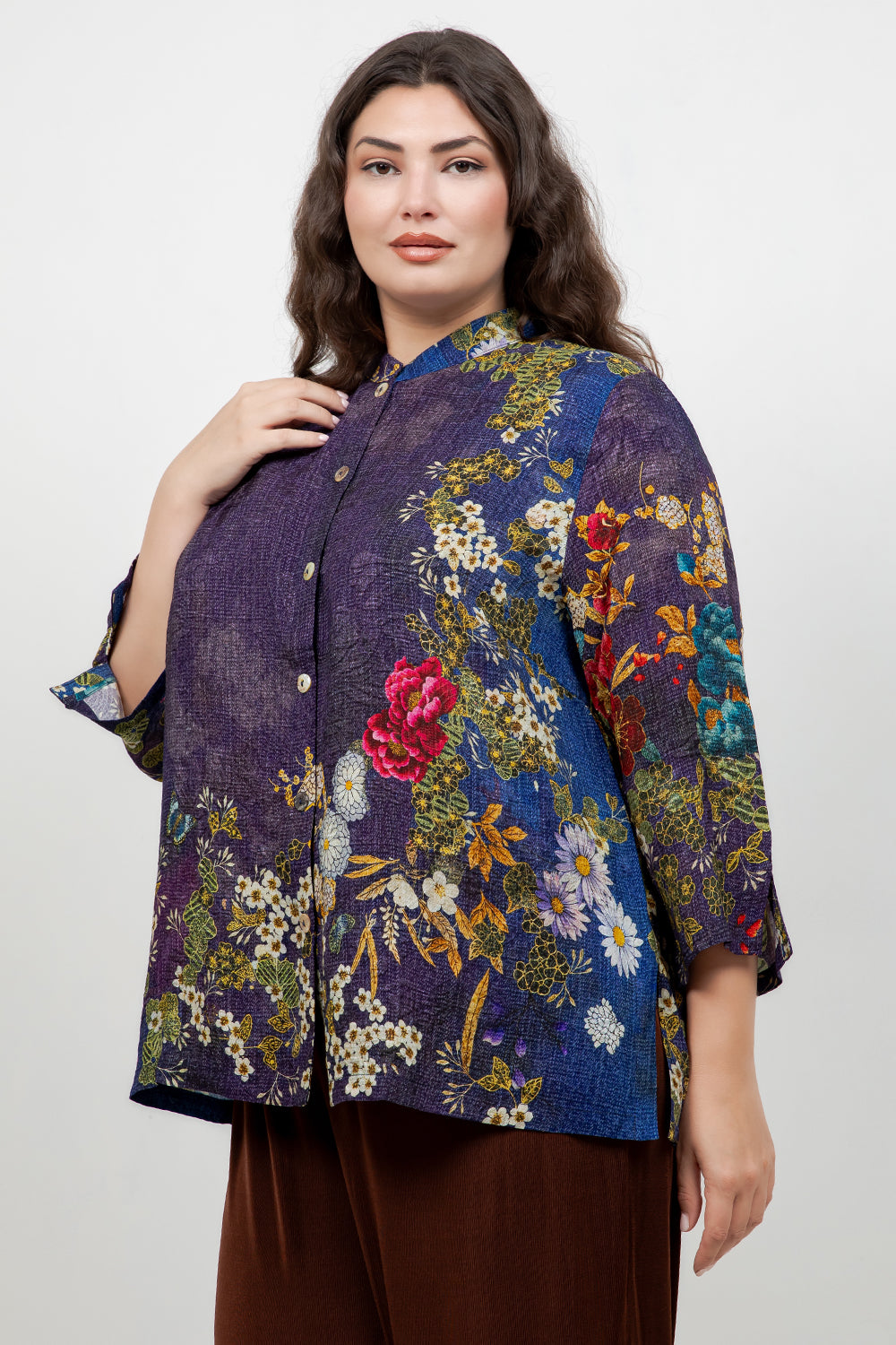 Peony and Blooming Cherry Silk Blouse
