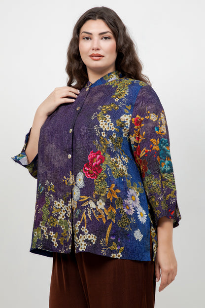 Peony and Blooming Cherry Silk Blouse