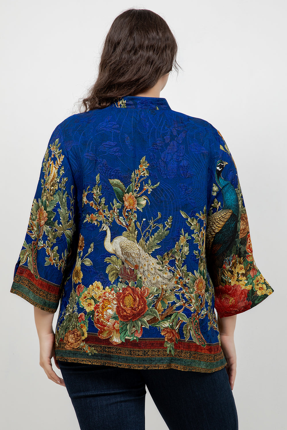 Peacock Garden in Indigo Silk Blouse