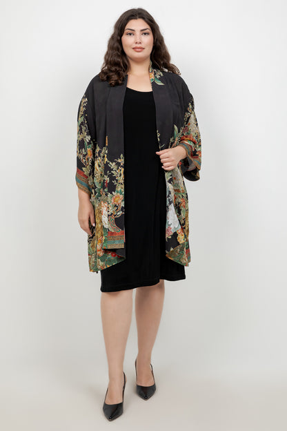 Peacock Garden in Black Kimono Jacket