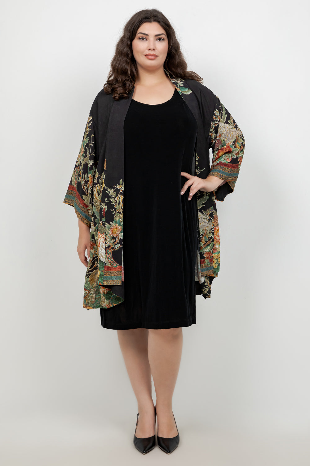 Peacock Garden in Black Kimono Jacket