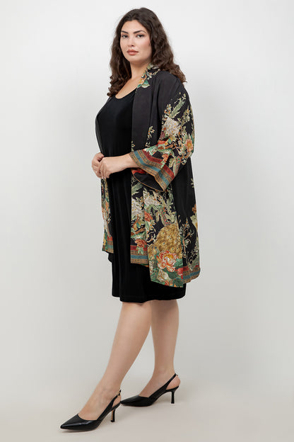 Peacock Garden in Black Kimono Jacket