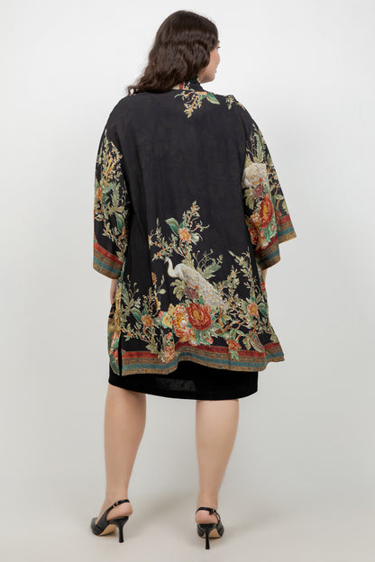 Peacock Garden in Black Kimono Jacket
