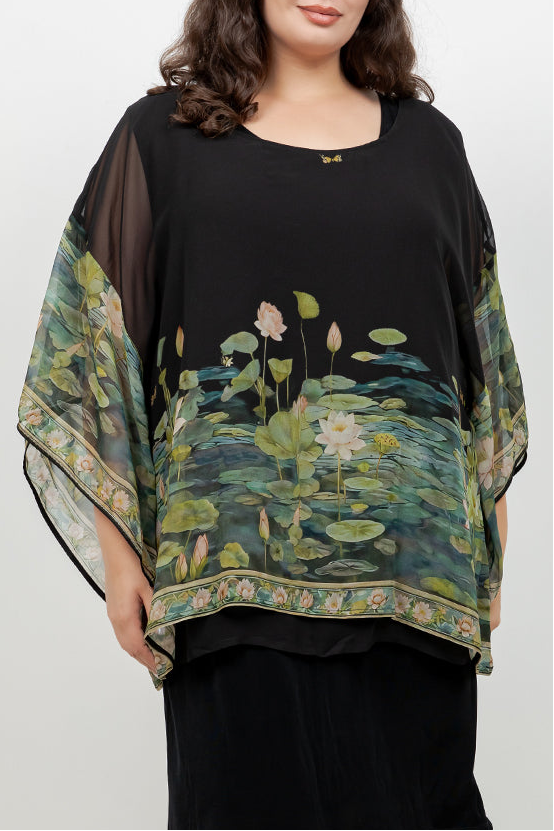 Peaceful Lotus Pond Double Layer Silk Top