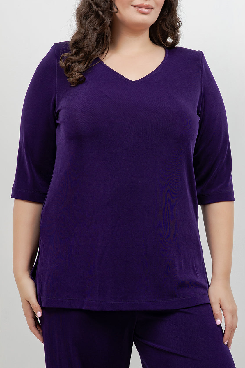 Tops Vikki Vi Classic Royal Purple V-Neck 3/4 Sleeve Tunic
