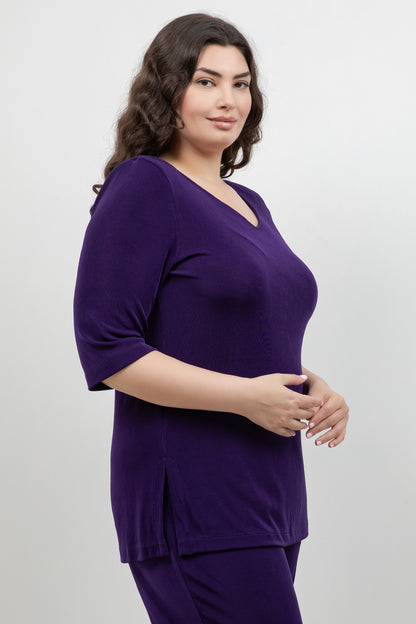 Tops Vikki Vi Classic Royal Purple V-Neck 3/4 Sleeve Tunic
