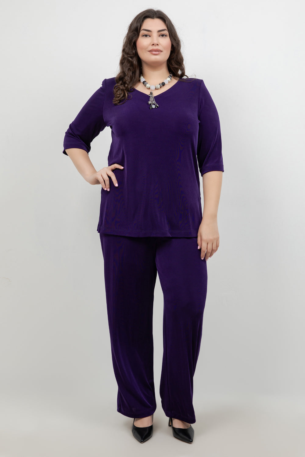 Tops Vikki Vi Classic Royal Purple V-Neck 3/4 Sleeve Tunic