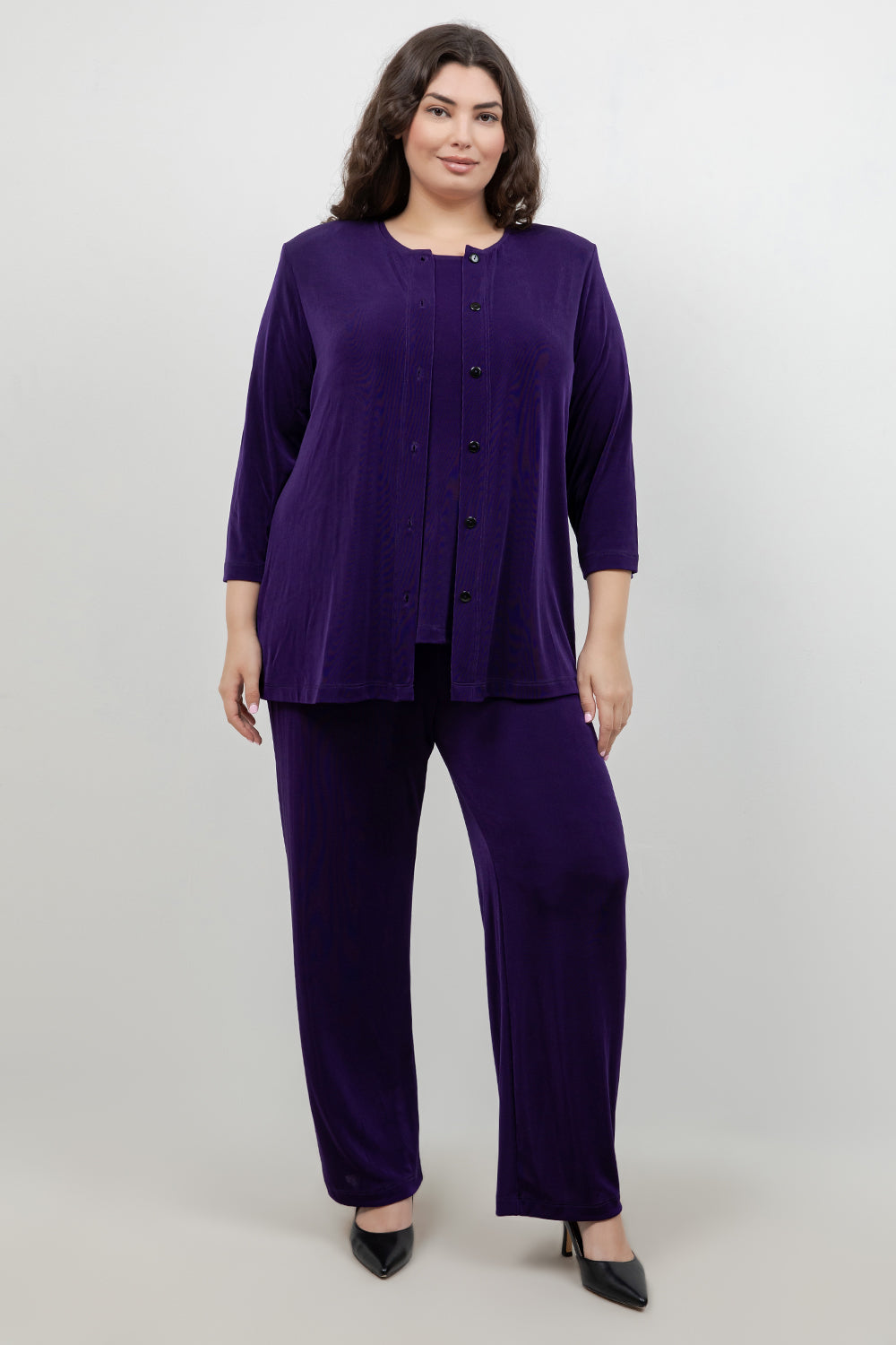 Jackets Vikki Vi Classic Royal Purple 3/4 Sleeve Cardigan