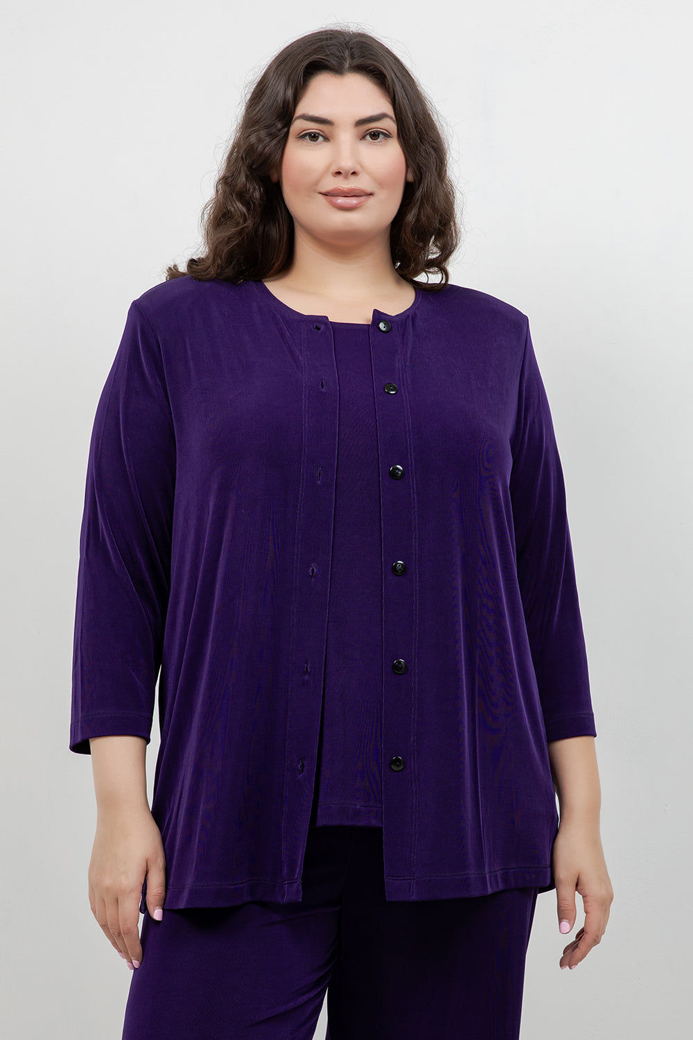 Jackets Vikki Vi Classic Royal Purple 3/4 Sleeve Cardigan