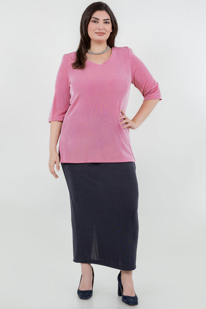 Tops Vikki Vi Classic Carnation V-Neck 3/4 Sleeve Tunic