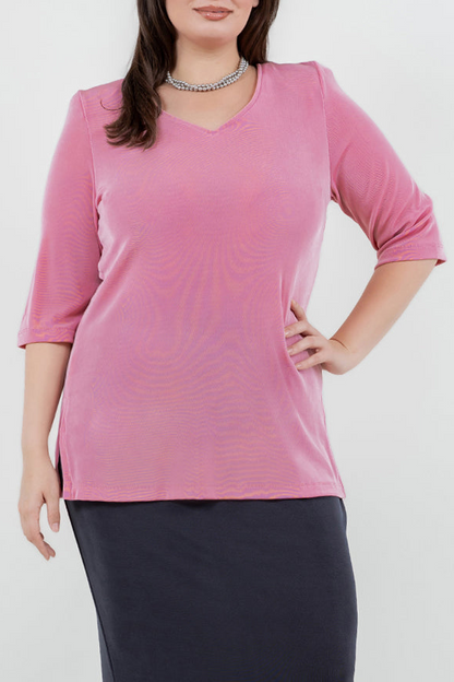 Tops Vikki Vi Classic Carnation V-Neck 3/4 Sleeve Tunic