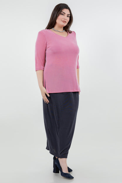 Tops Vikki Vi Classic Carnation V-Neck 3/4 Sleeve Tunic