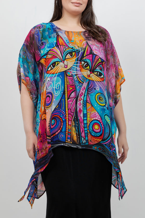 Tops Meow Cascade Tunic