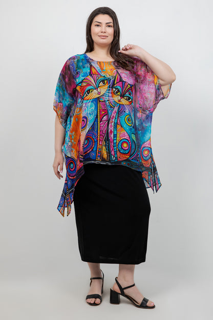 Tops Meow Cascade Tunic