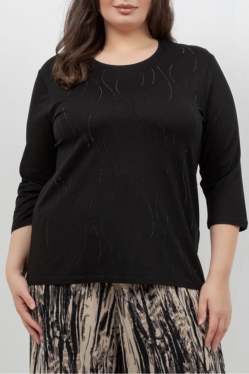 Tops Black Ripple Sparkle 3/4 Sleeve Top