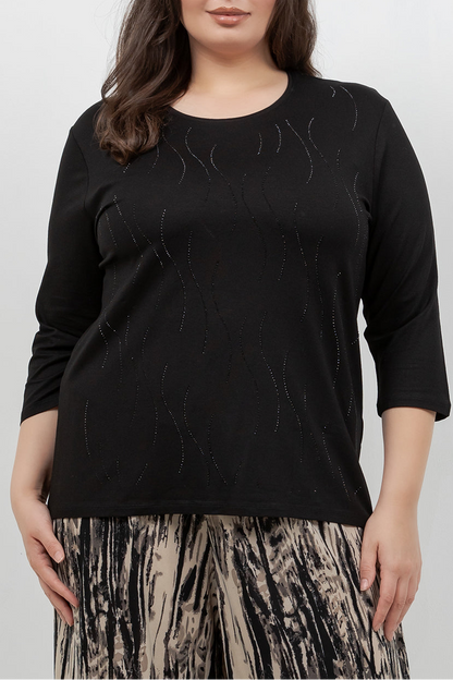 Tops Black Ripple Sparkle 3/4 Sleeve Top
