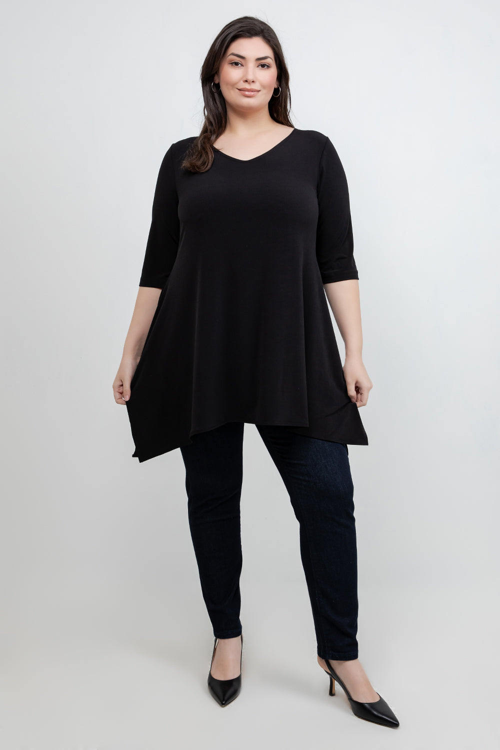 Tops Vikki Vi Jersey Black Handkerchief Tunic