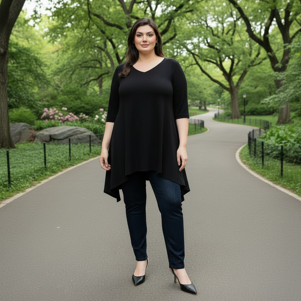 Tops Vikki Vi Jersey Black Handkerchief Tunic