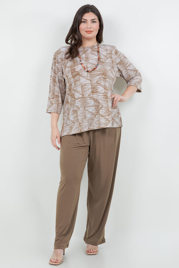 Vikki Vi Jersey Caramel Latte 3/4 Sleeve Top