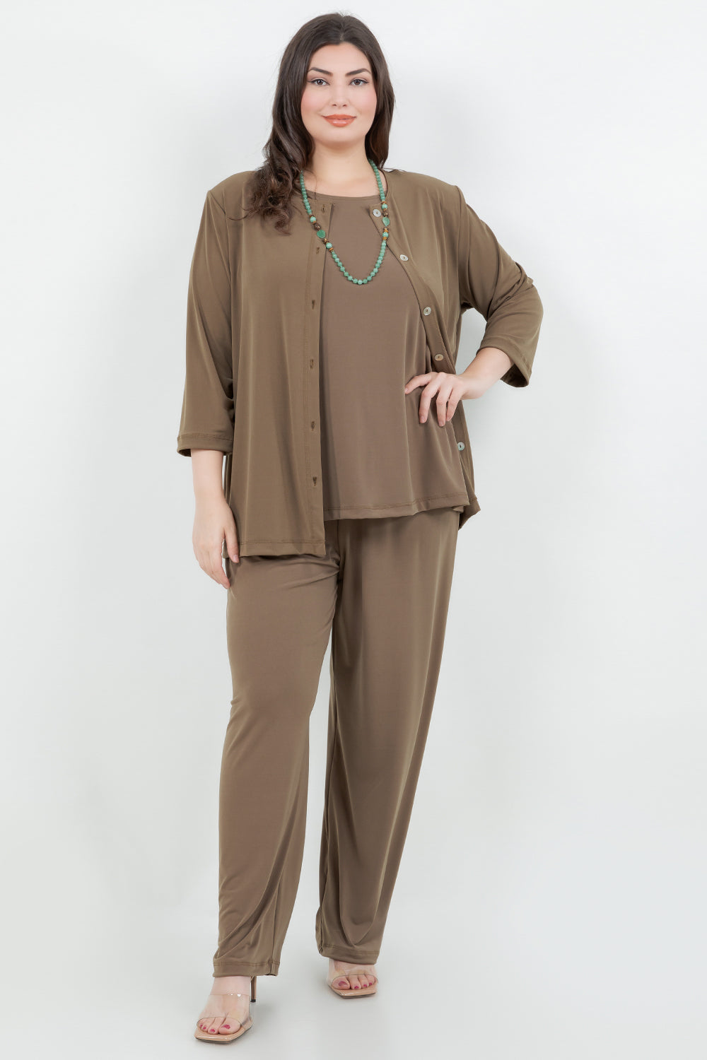Jackets Vikki Vi Jersey Caramel 3/4 Sleeve Cardigan