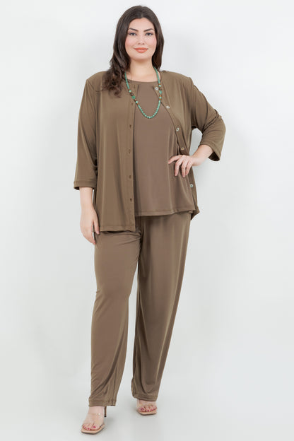 Jackets Vikki Vi Jersey Caramel 3/4 Sleeve Cardigan