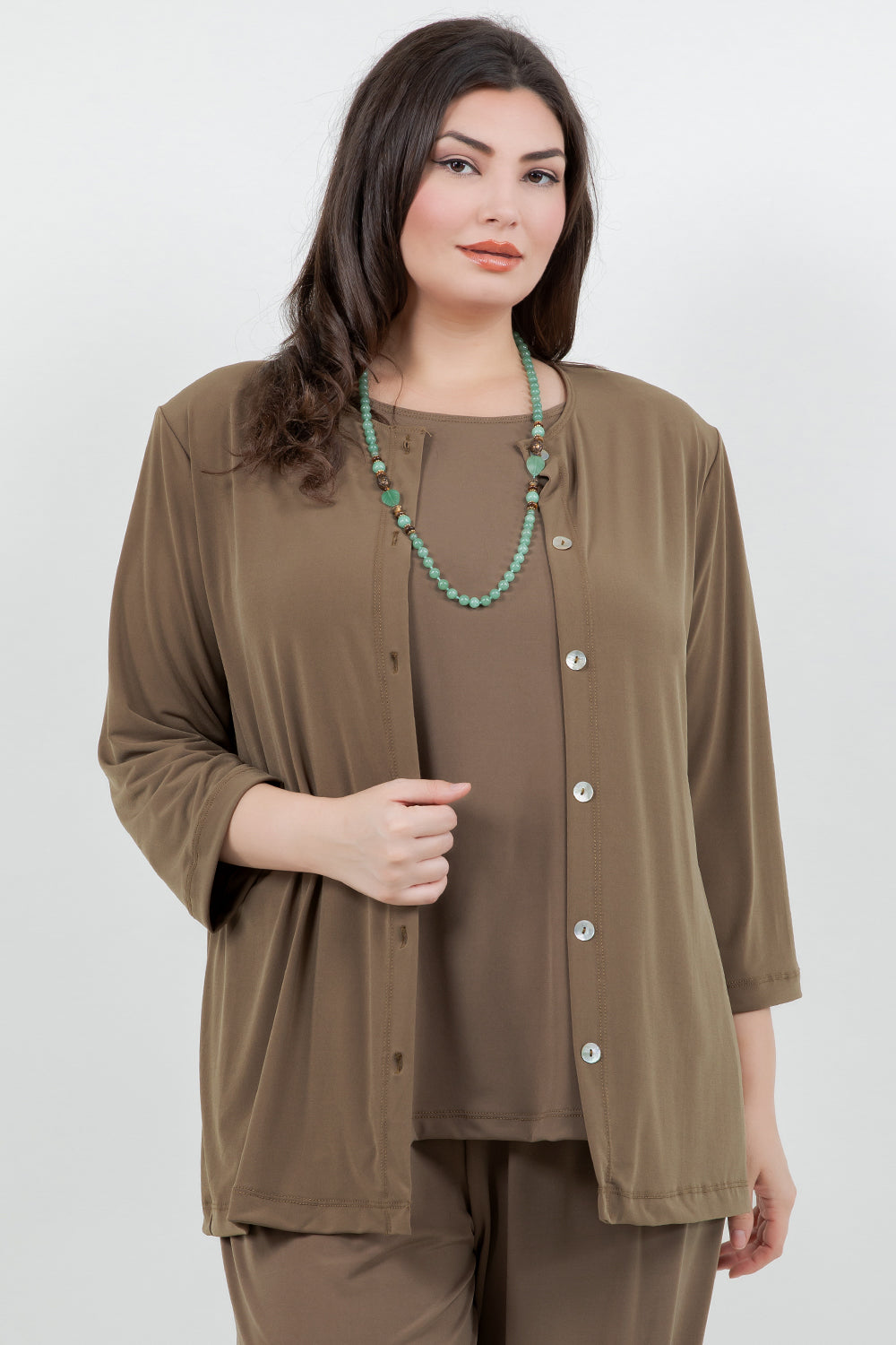 Jackets Vikki Vi Jersey Caramel 3/4 Sleeve Cardigan
