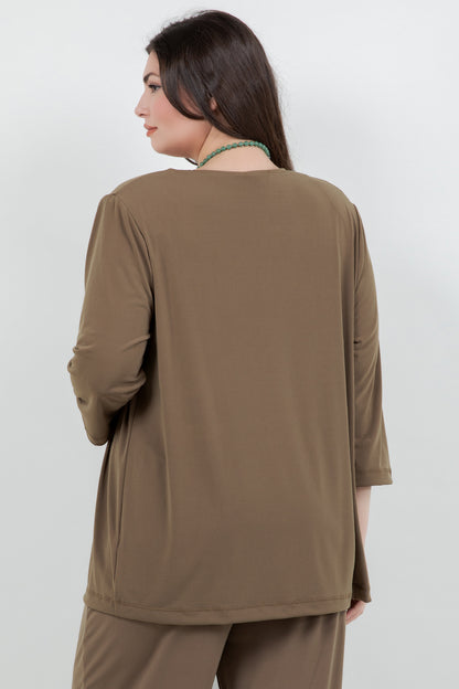 Jackets Vikki Vi Jersey Caramel 3/4 Sleeve Cardigan