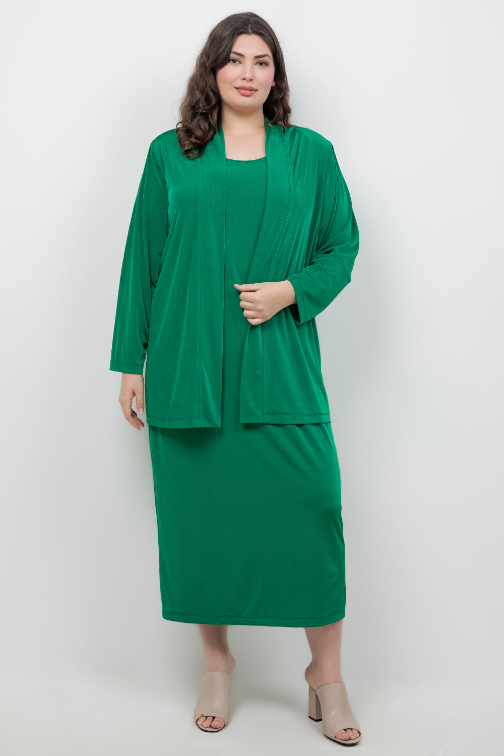 Jackets Vikki Vi Silky Classic Emerald Kimono Jacket