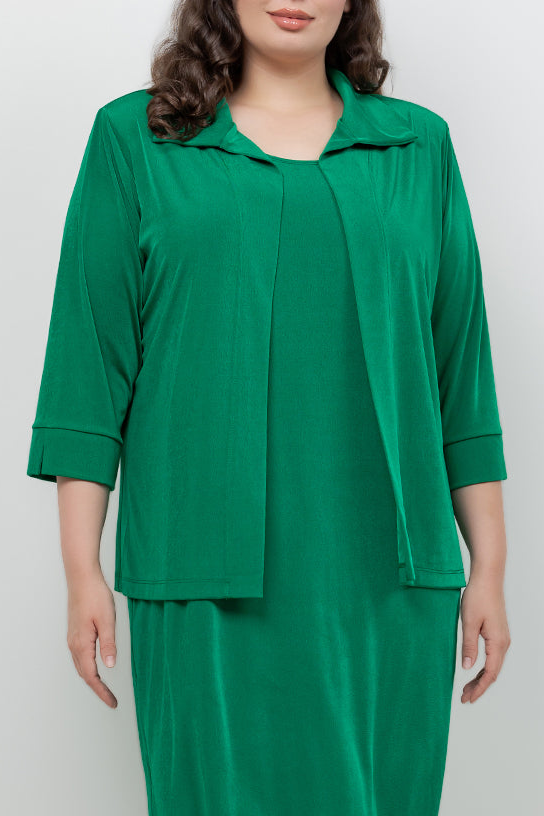Jackets Vikki Vi Silky Classic Emerald Tab Collar Jacket