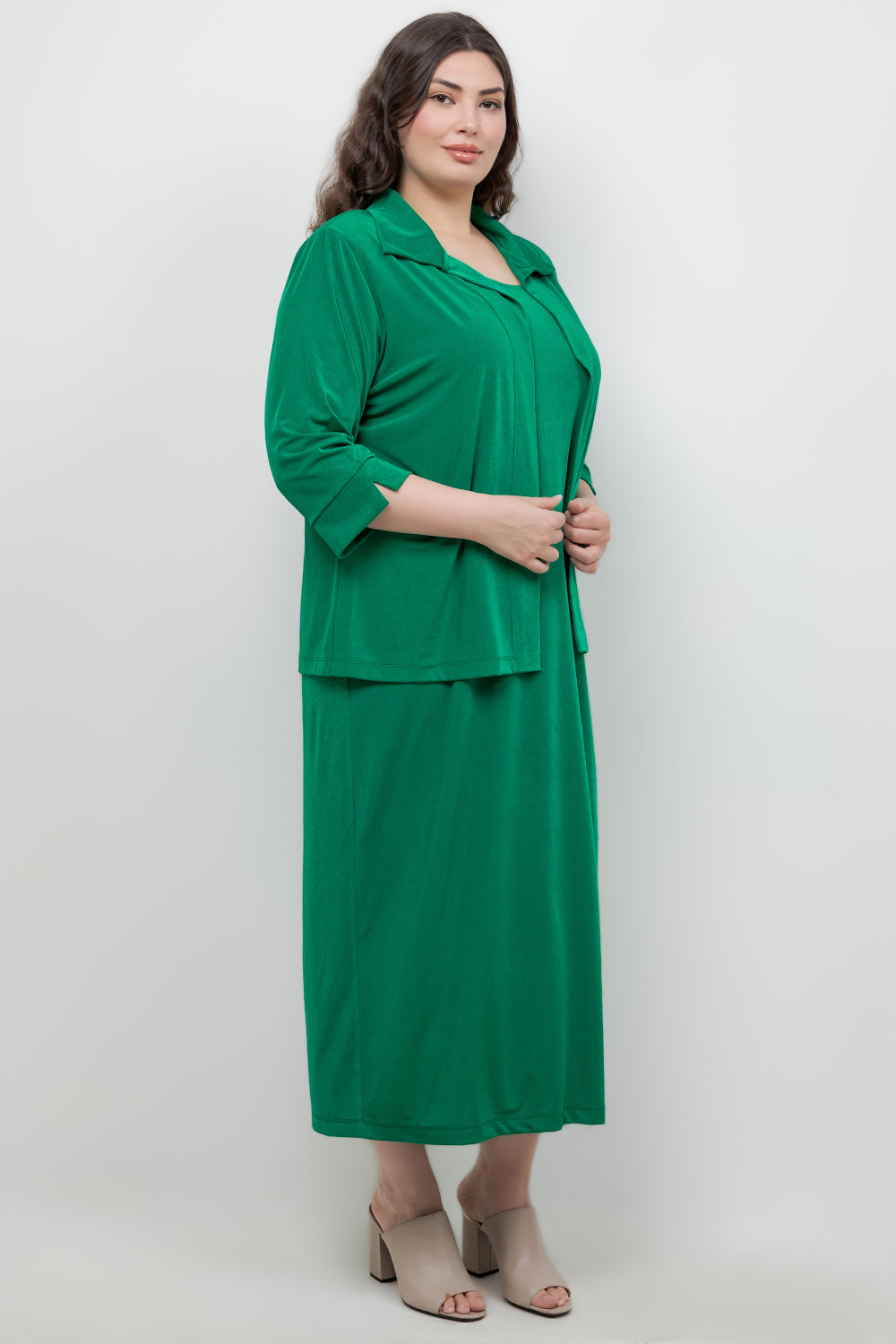 Jackets Vikki Vi Silky Classic Emerald Tab Collar Jacket