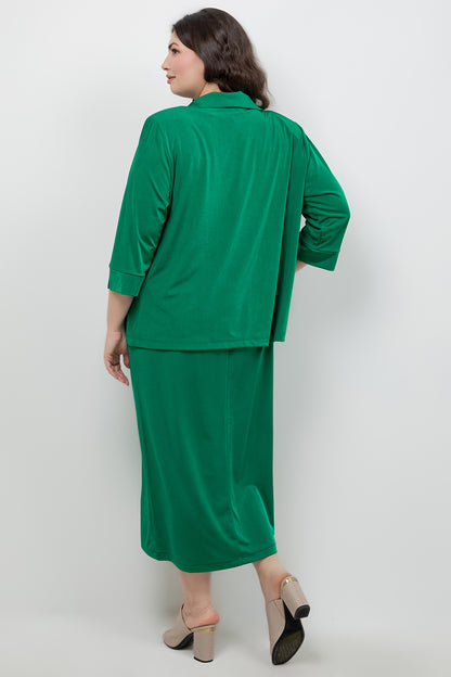 Jackets Vikki Vi Silky Classic Emerald Tab Collar Jacket