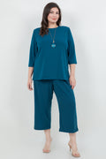 Vikki Vi Jersey Deep Teal 3/4 Sleeve Top