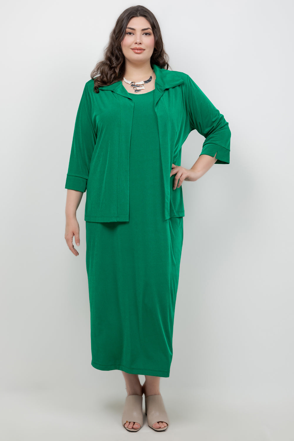 Jackets Vikki Vi Silky Classic Emerald Tab Collar Jacket