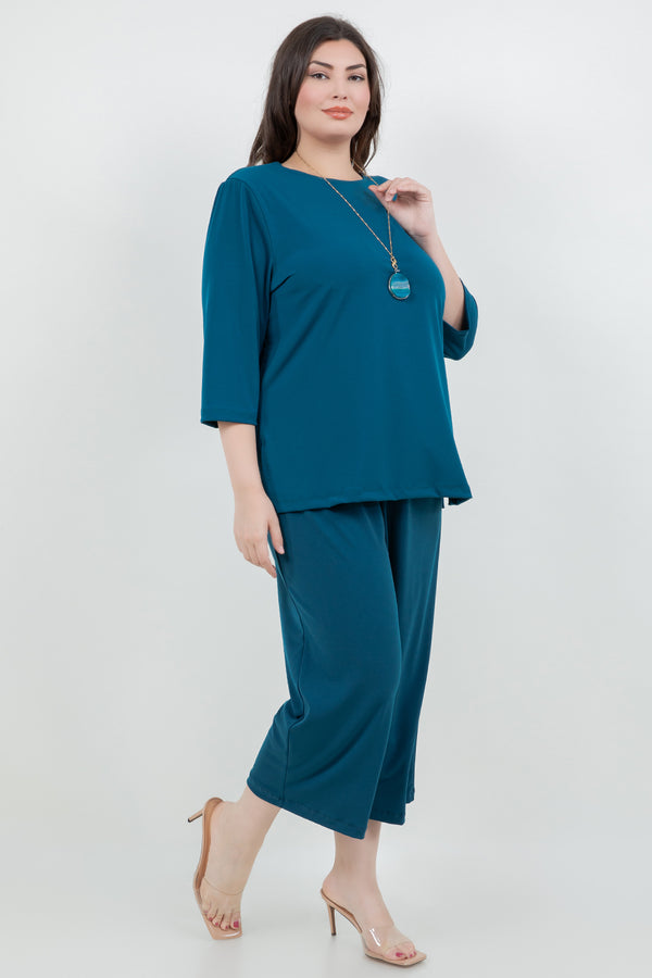 Vikki Vi Jersey Deep Teal 3/4 Sleeve Top