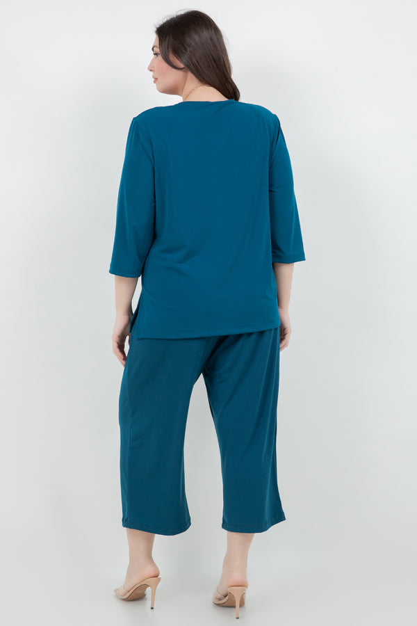 Vikki Vi Jersey Deep Teal 3/4 Sleeve Top