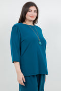 Vikki Vi Jersey Deep Teal 3/4 Sleeve Top