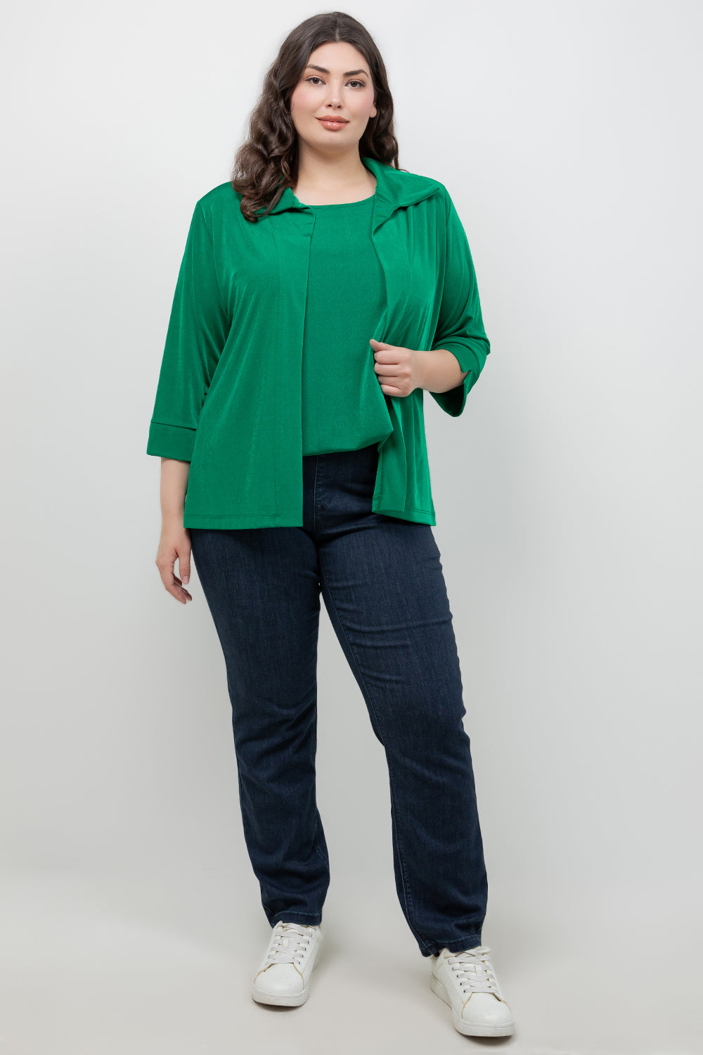 Jackets Vikki Vi Silky Classic Emerald Tab Collar Jacket